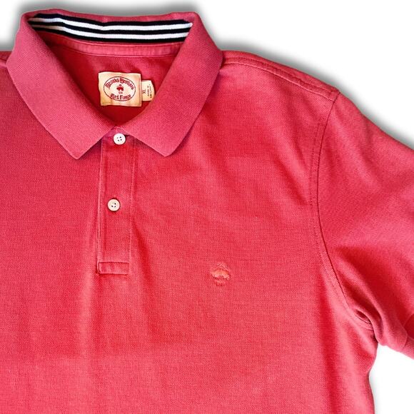 Brooks Brothers Red Fleece Polo Shirt XL Pink Striped Collar Accent Casual Prep - Picture 1 of 7